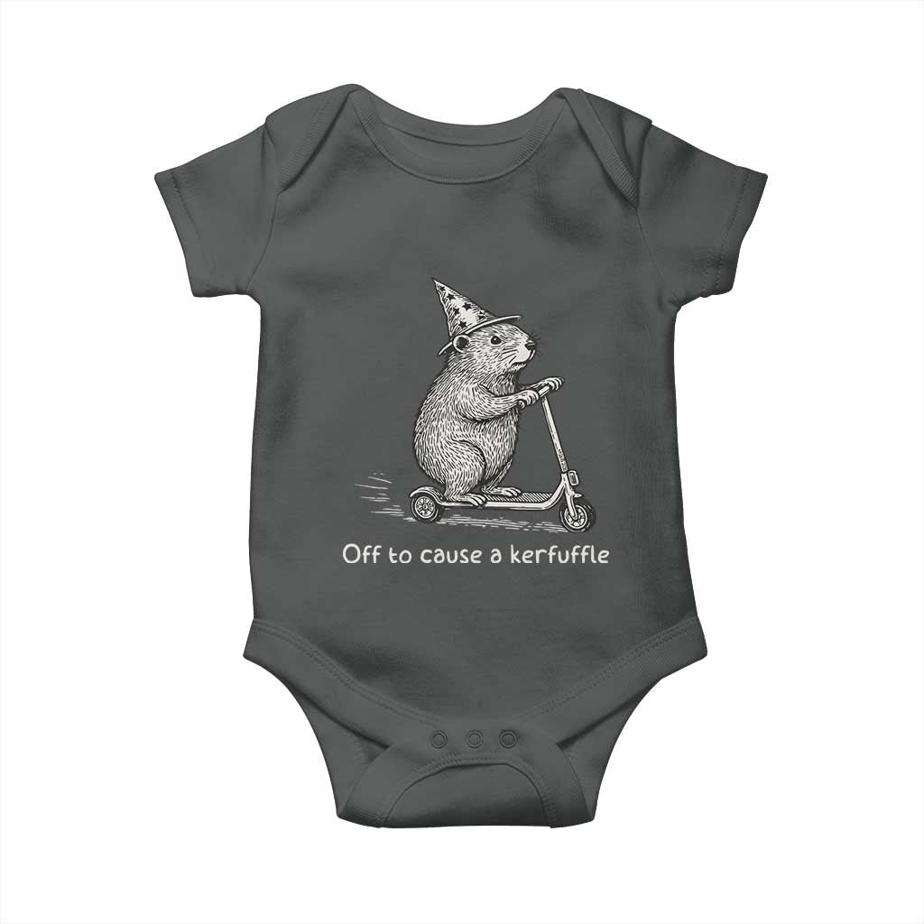 Funny Groundhog Off To Cause A Kerfuffle Baby Onesie TS10 Dark Heather Print Your Wear