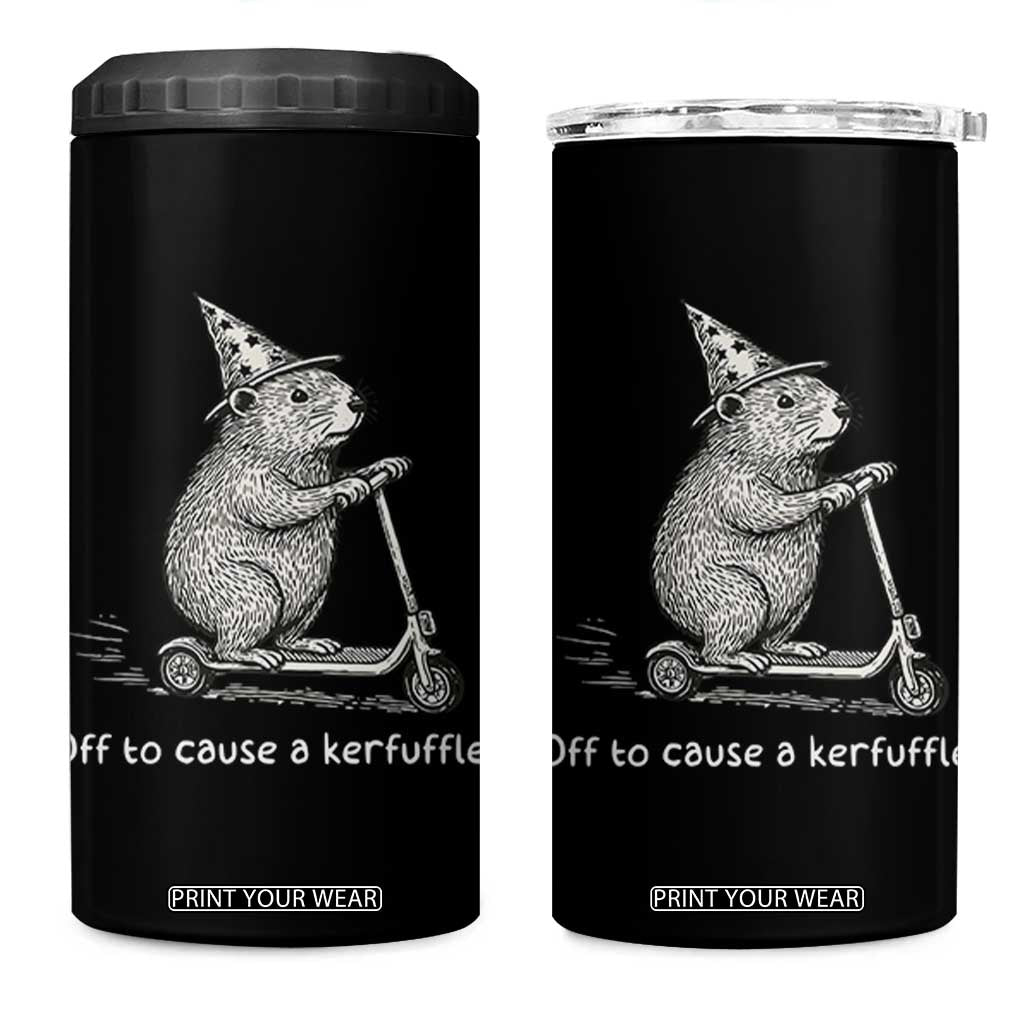 Funny Groundhog Off To Cause A Kerfuffle 4 in 1 Can Cooler Tumbler TS10 One Size: 16 oz Black Print Your Wear