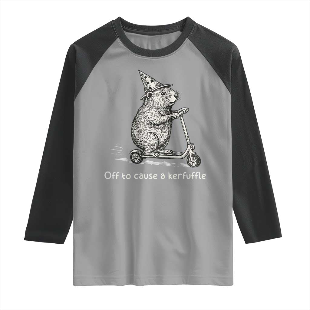 Funny Groundhog Off To Cause A Kerfuffle Raglan Shirt TS10 Sport Gray Black Print Your Wear
