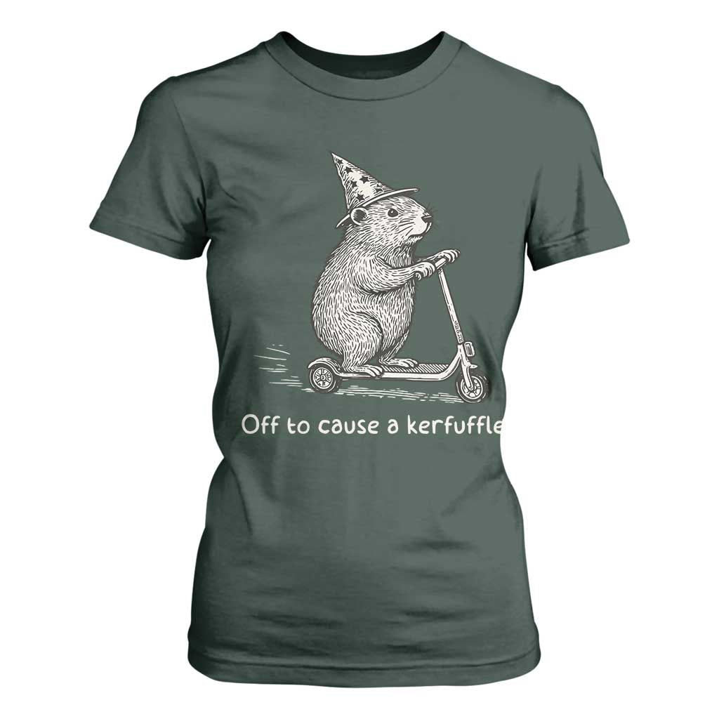 Funny Groundhog Off To Cause A Kerfuffle T Shirt For Women TS10 Dark Forest Green Print Your Wear