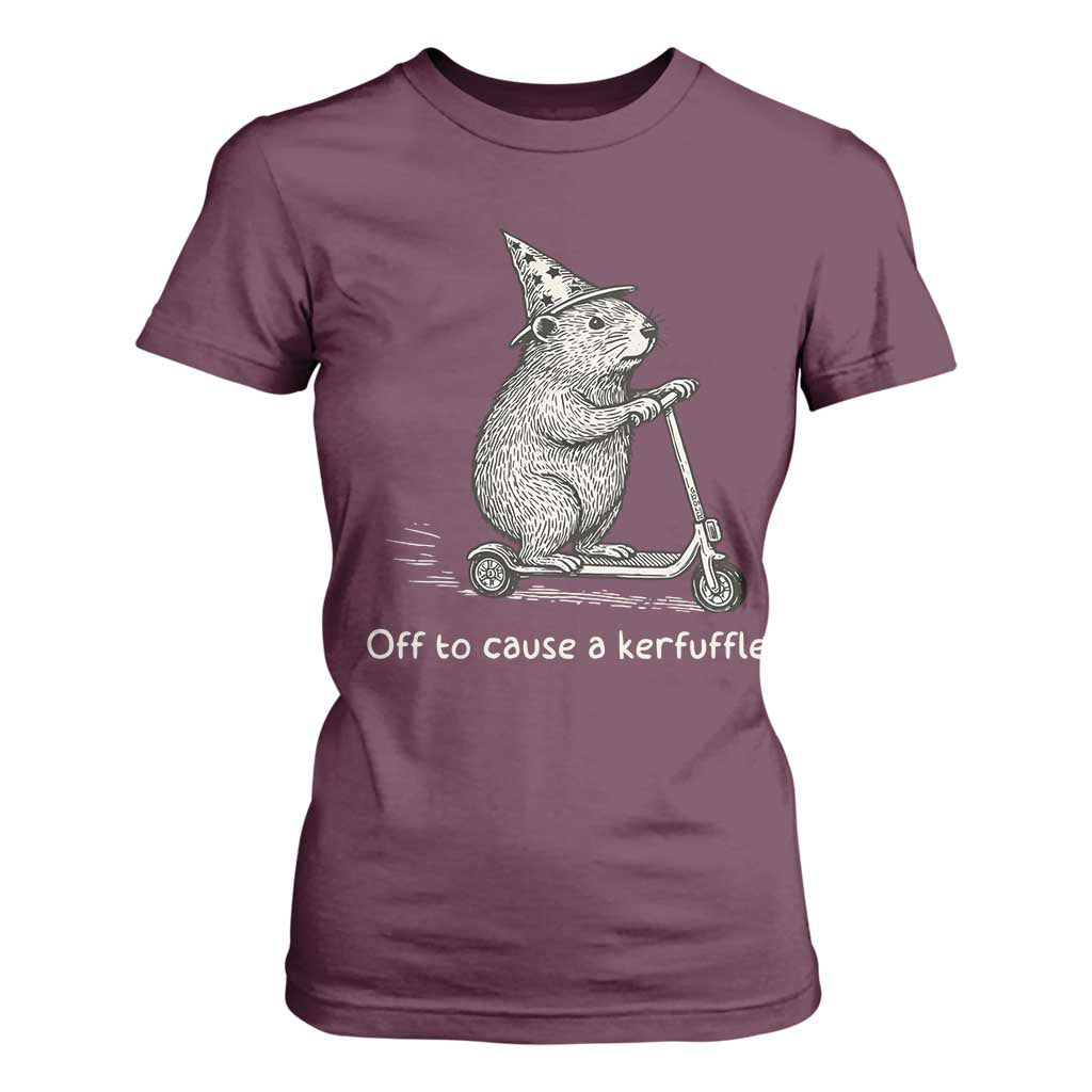 Funny Groundhog Off To Cause A Kerfuffle T Shirt For Women TS10 Maroon Print Your Wear