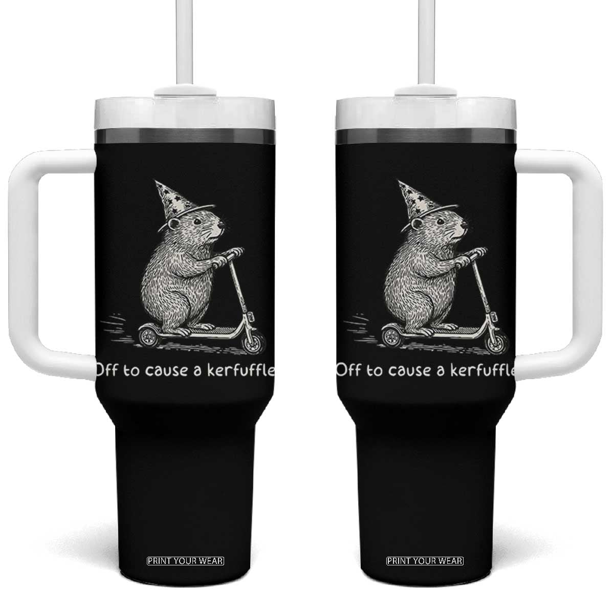 Funny Groundhog Off To Cause A Kerfuffle Tumbler With Handle TS10 One Size: 40 oz Black Print Your Wear