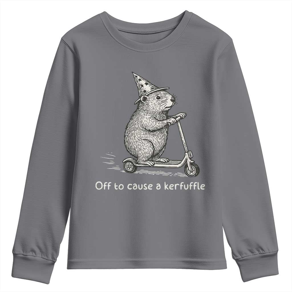 Funny Groundhog Off To Cause A Kerfuffle Youth Sweatshirt TS10 Charcoal Print Your Wear