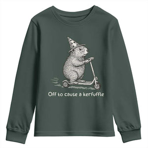 Funny Groundhog Off To Cause A Kerfuffle Youth Sweatshirt TS10 Dark Forest Green Print Your Wear
