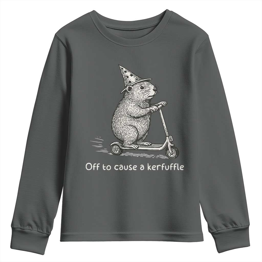 Funny Groundhog Off To Cause A Kerfuffle Youth Sweatshirt TS10 Dark Heather Print Your Wear