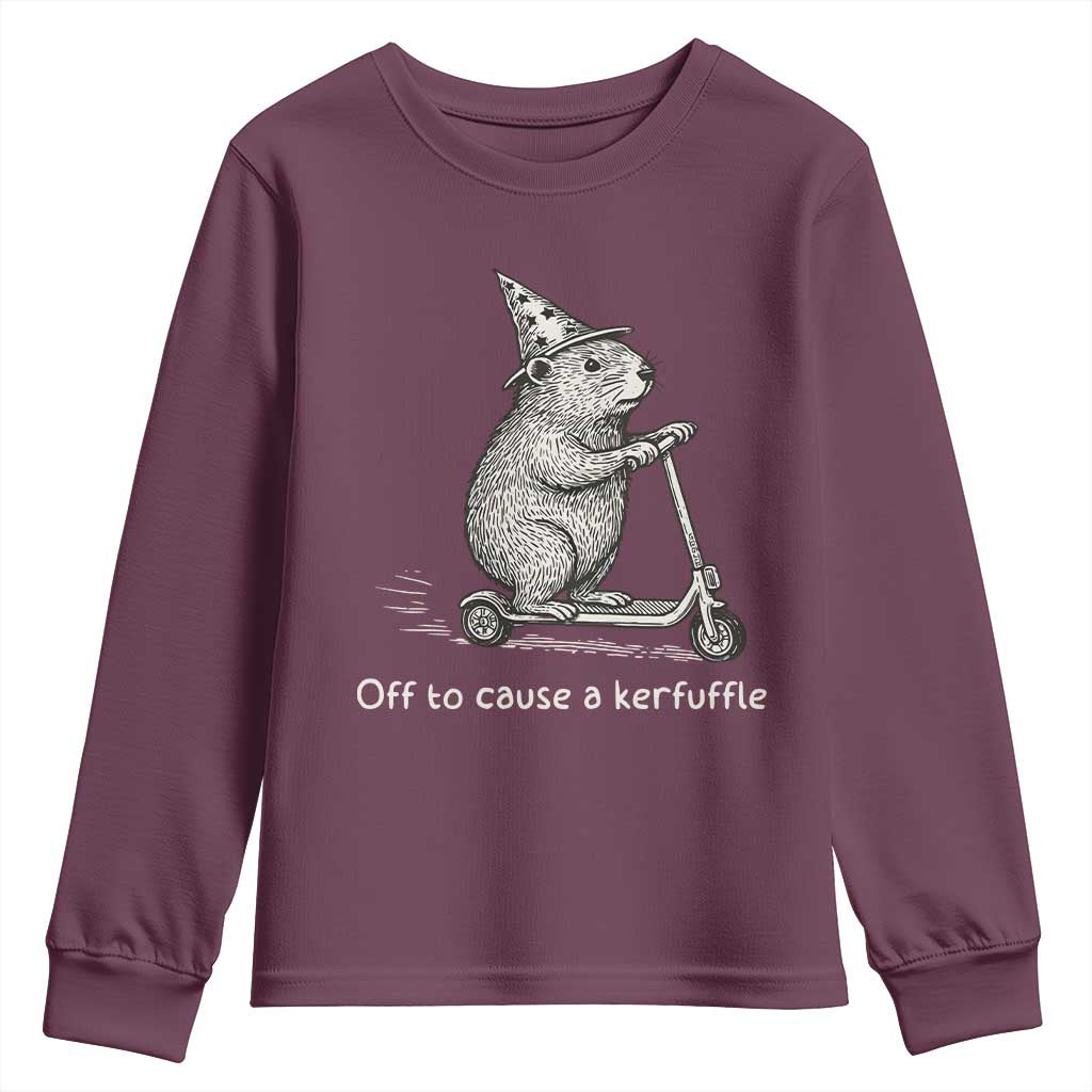 Funny Groundhog Off To Cause A Kerfuffle Youth Sweatshirt TS10 Maroon Print Your Wear