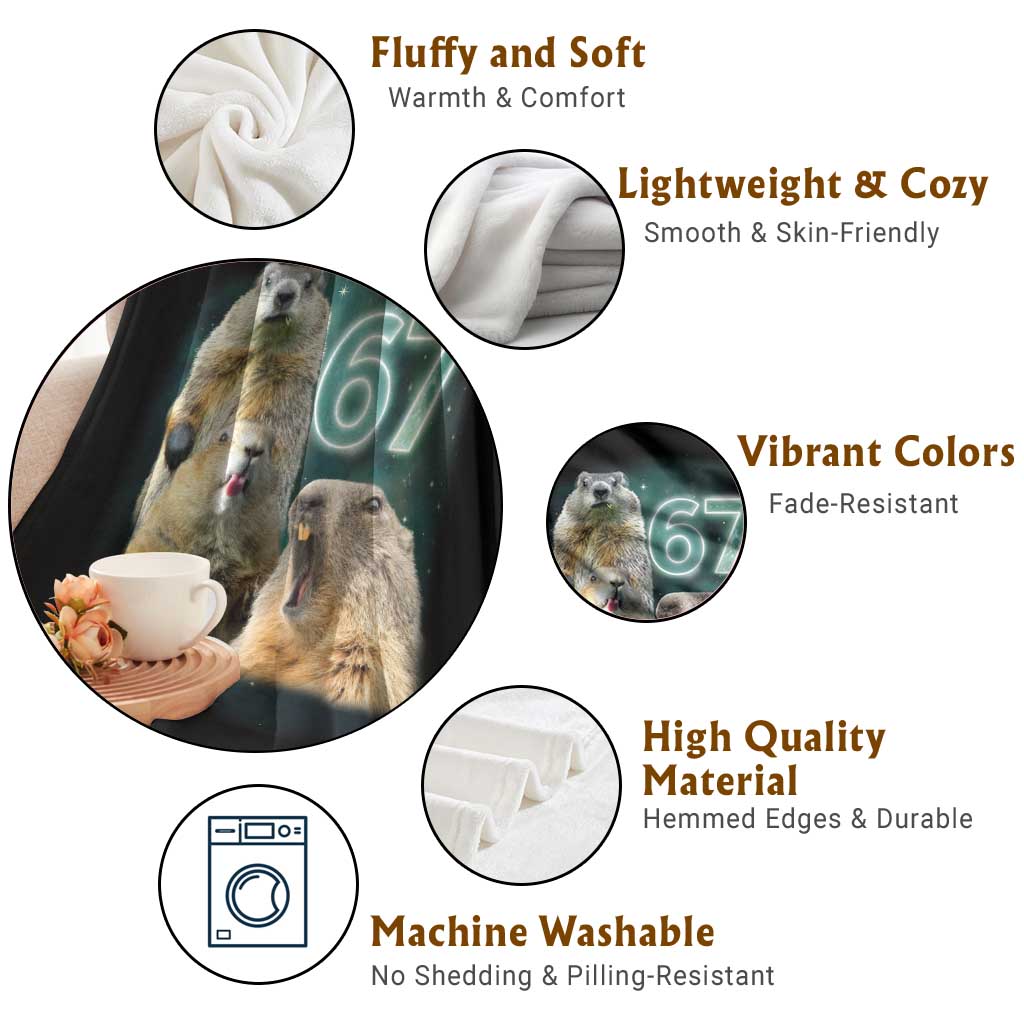 67 Meme Groundhog Throw Blanket Howling At The Moon Funny Six Seven Meme Ground Hog Day TS10 Print Your Wear