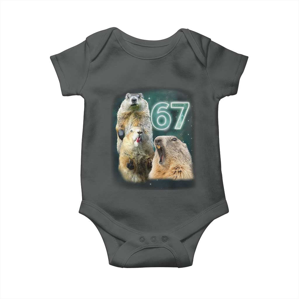 67 Meme Groundhog Baby Onesie Howling At The Moon Funny Six Seven Meme Ground Hog Day TS10 Dark Heather Print Your Wear
