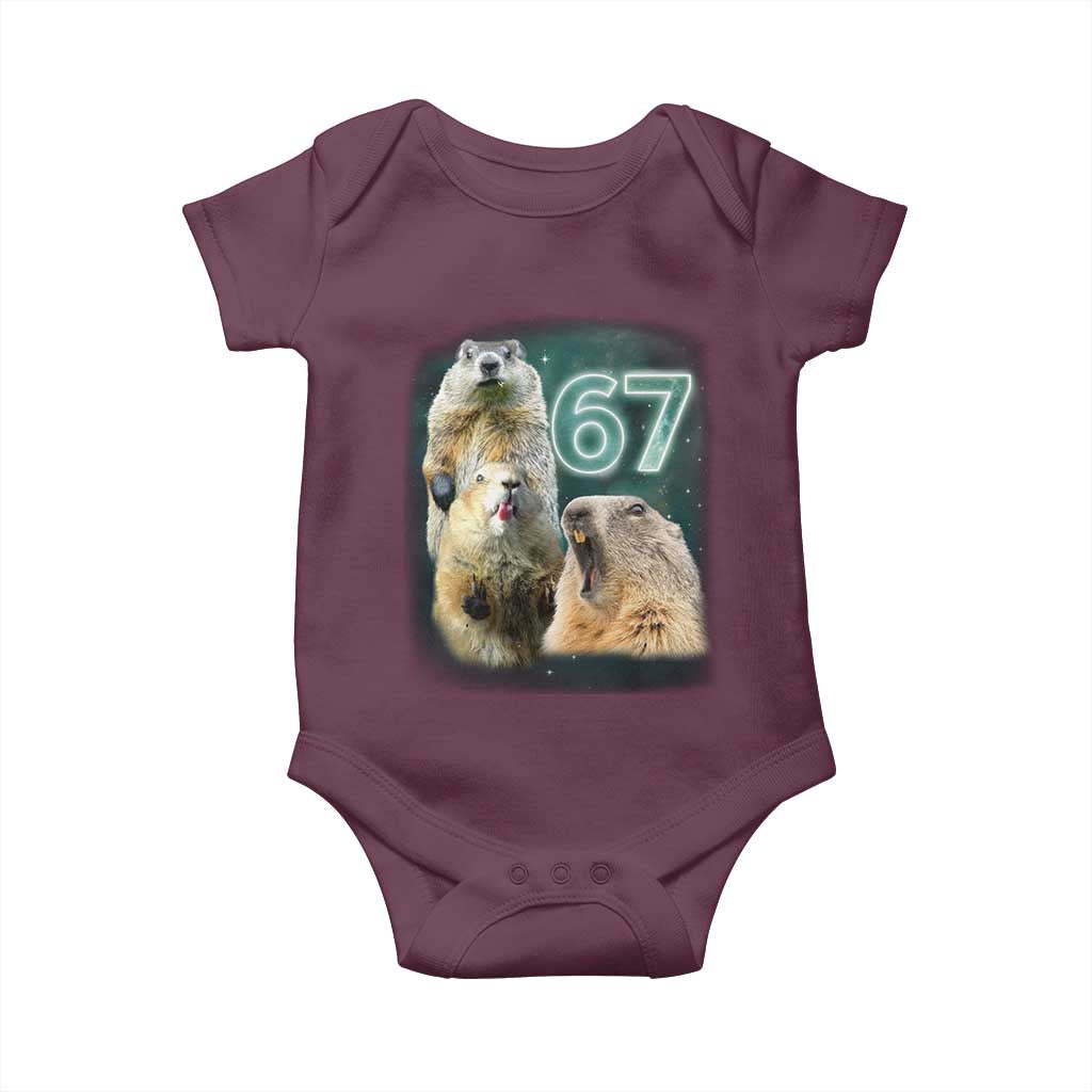 67 Meme Groundhog Baby Onesie Howling At The Moon Funny Six Seven Meme Ground Hog Day TS10 Maroon Print Your Wear
