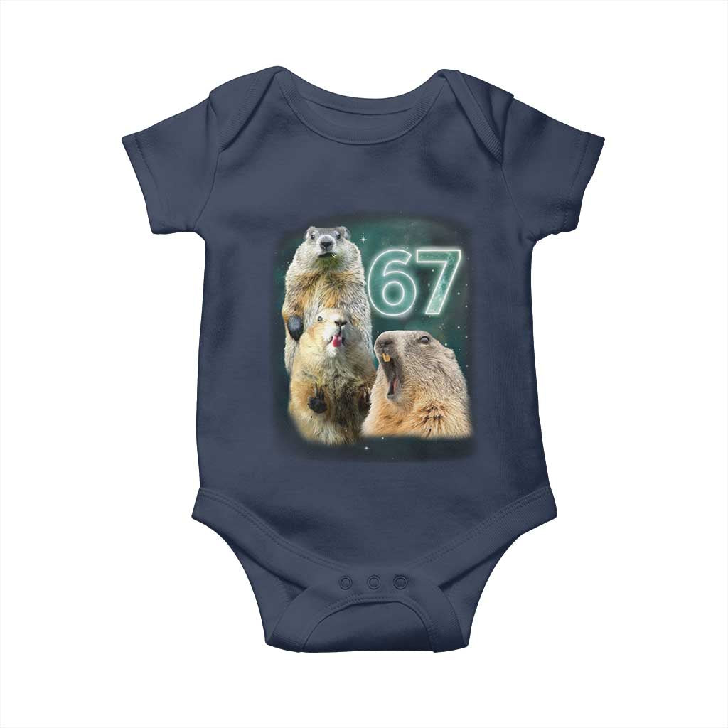 67 Meme Groundhog Baby Onesie Howling At The Moon Funny Six Seven Meme Ground Hog Day TS10 Navy Print Your Wear