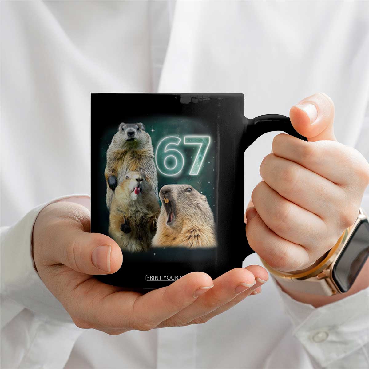 67 Meme Groundhog Coffee Mug Howling At The Moon Funny Six Seven Meme Ground Hog Day TS10 Print Your Wear
