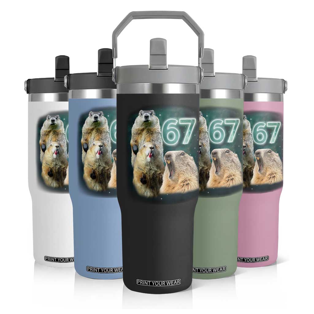 67 Meme Groundhog Flip Straw Tumbler Howling At The Moon Funny Six Seven Meme Ground Hog Day TS10 Print Your Wear