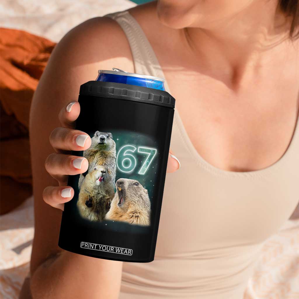 67 Meme Groundhog 4 in 1 Can Cooler Tumbler Howling At The Moon Funny Six Seven Meme Ground Hog Day TS10 Print Your Wear