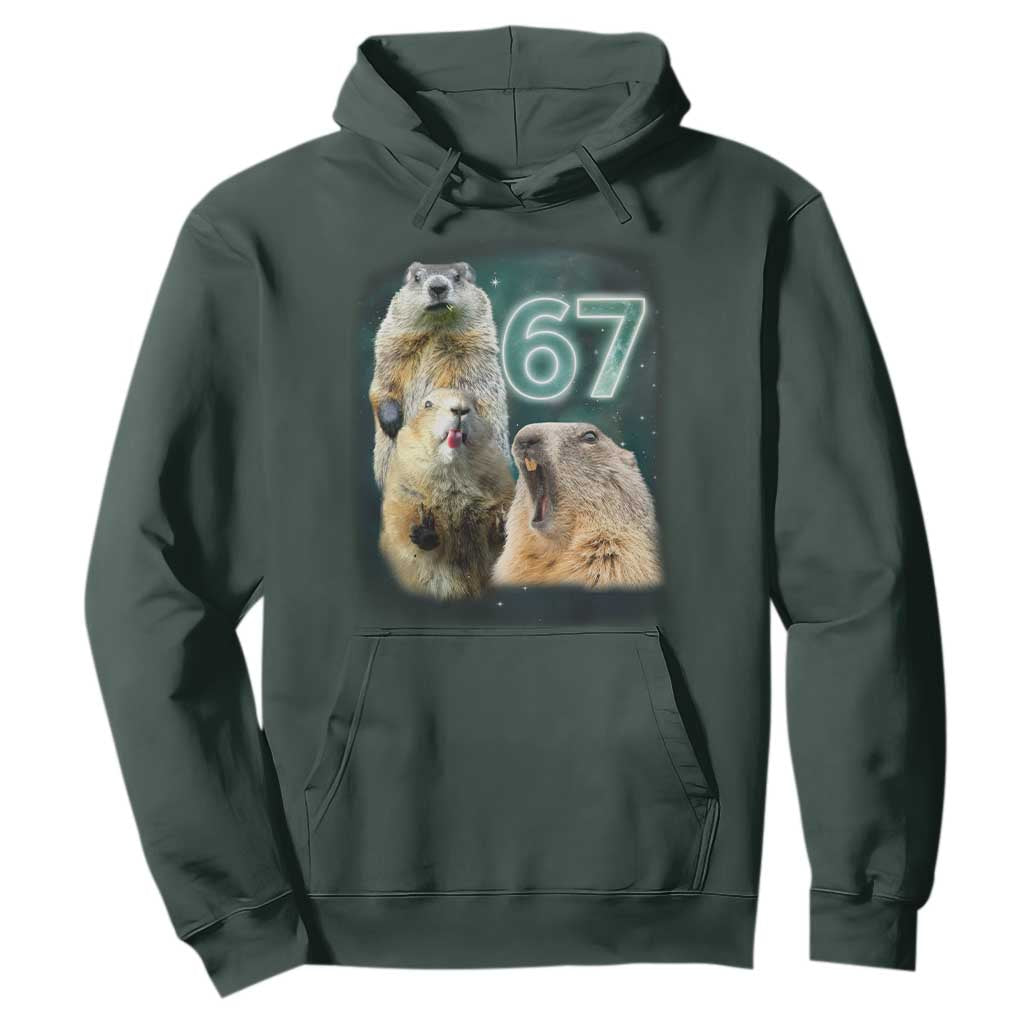 67 Meme Groundhog Hoodie Howling At The Moon Funny Six Seven Meme Ground Hog Day TS10 Dark Forest Green Print Your Wear