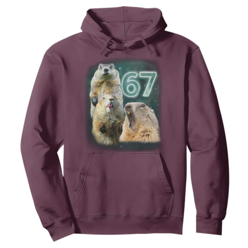 67 Meme Groundhog Hoodie Howling At The Moon Funny Six Seven Meme Ground Hog Day TS10 Maroon Print Your Wear