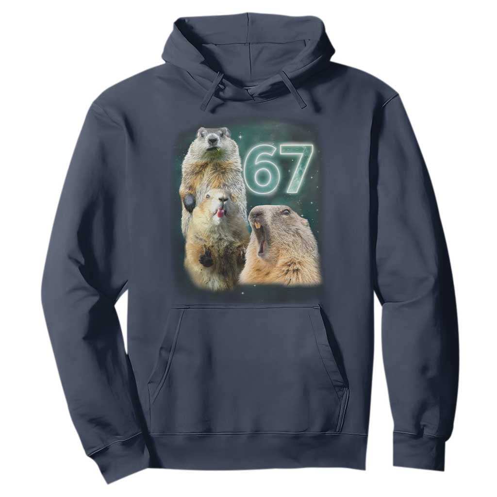 67 Meme Groundhog Hoodie Howling At The Moon Funny Six Seven Meme Ground Hog Day TS10 Navy Print Your Wear