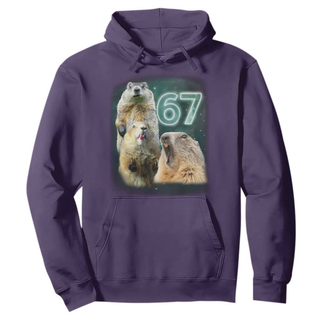 67 Meme Groundhog Hoodie Howling At The Moon Funny Six Seven Meme Ground Hog Day TS10 Purple Print Your Wear