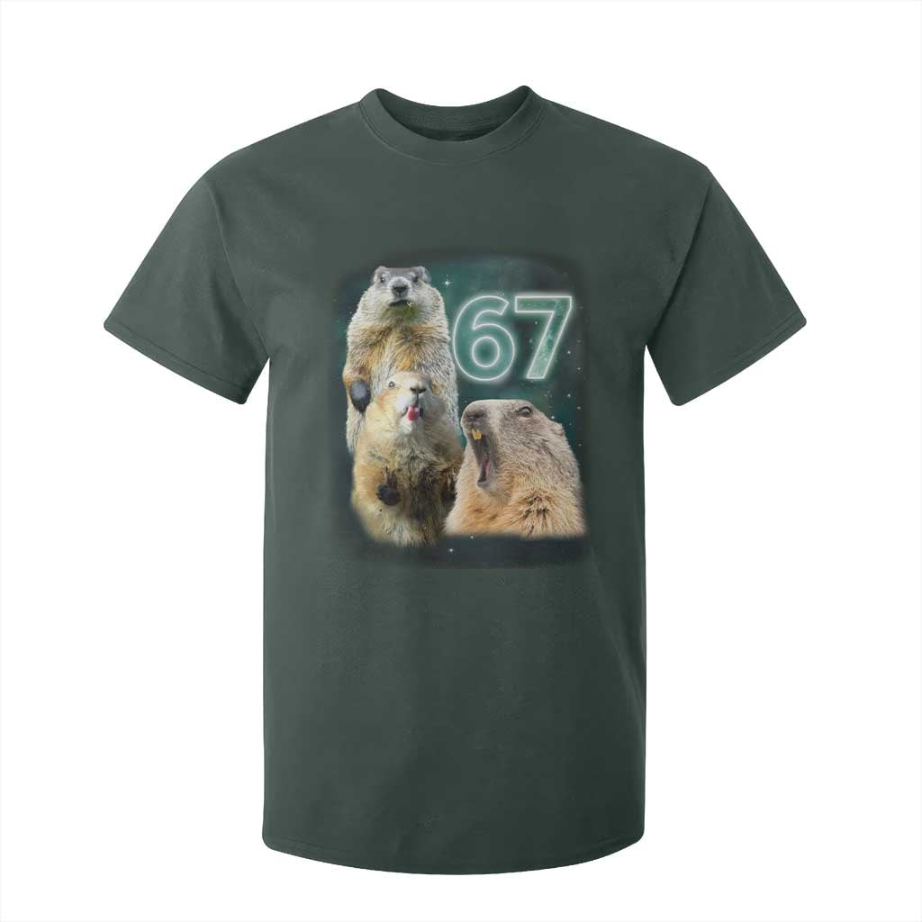 67 Meme Groundhog T Shirt For Kid Howling At The Moon Funny Six Seven Meme Ground Hog Day TS10 Dark Forest Green Print Your Wear