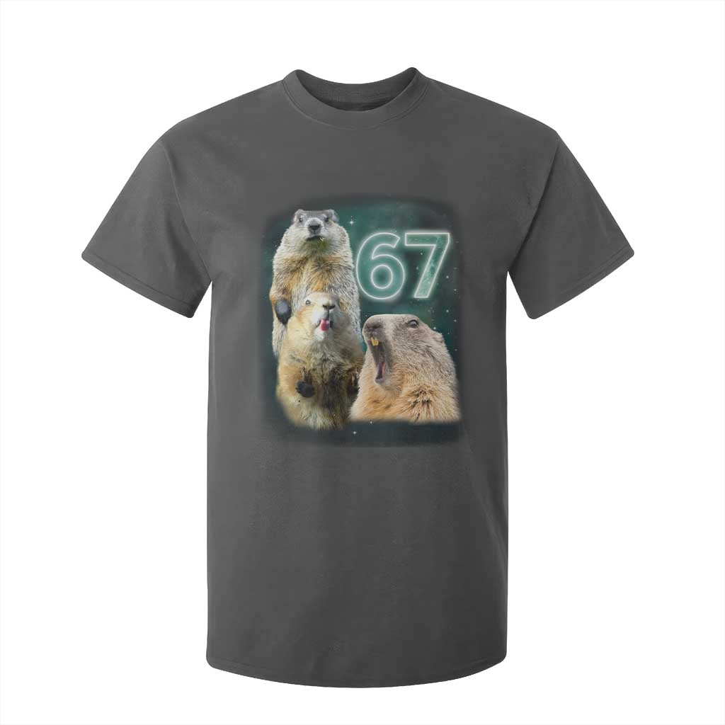 67 Meme Groundhog T Shirt For Kid Howling At The Moon Funny Six Seven Meme Ground Hog Day TS10 Dark Heather Print Your Wear
