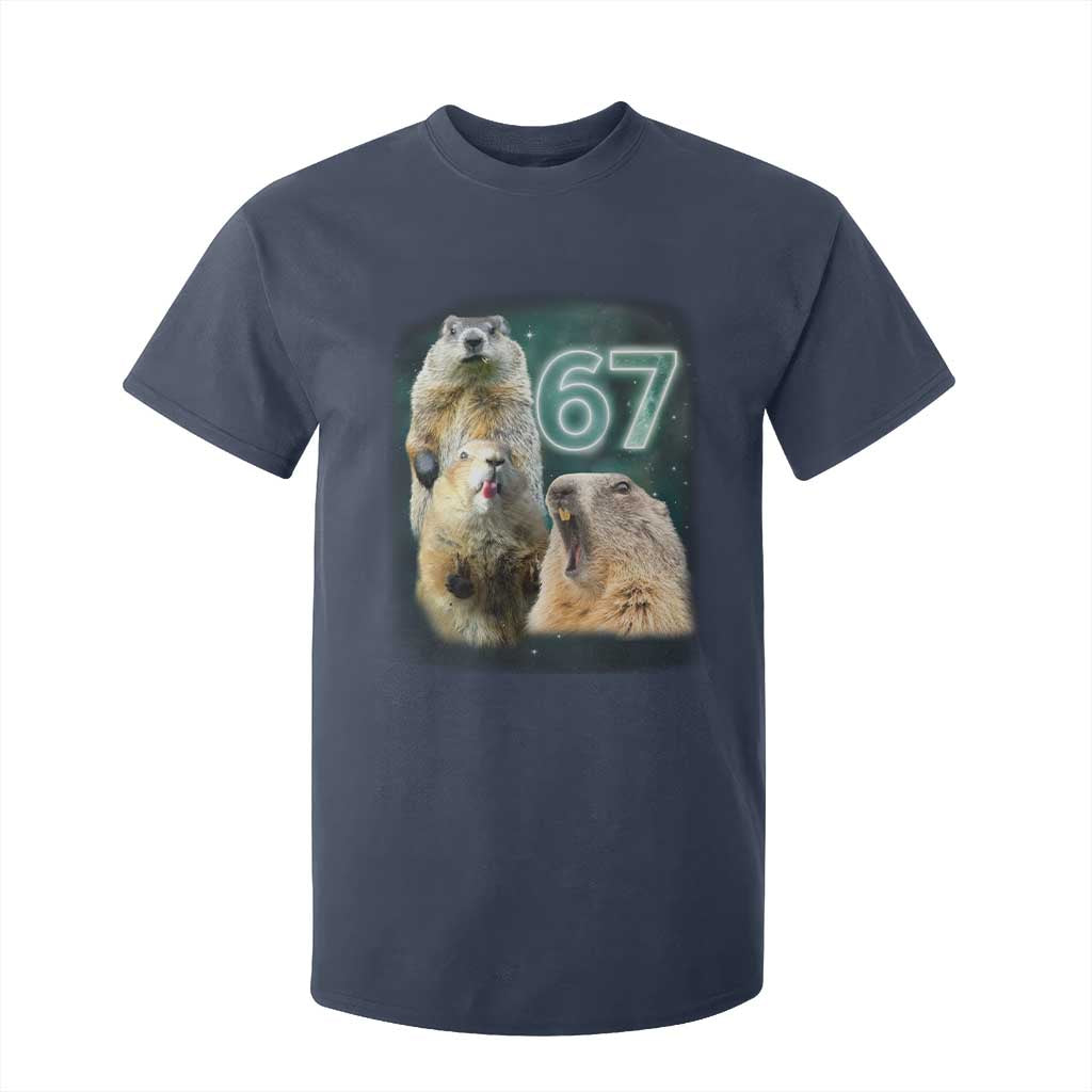 67 Meme Groundhog T Shirt For Kid Howling At The Moon Funny Six Seven Meme Ground Hog Day TS10 Navy Print Your Wear