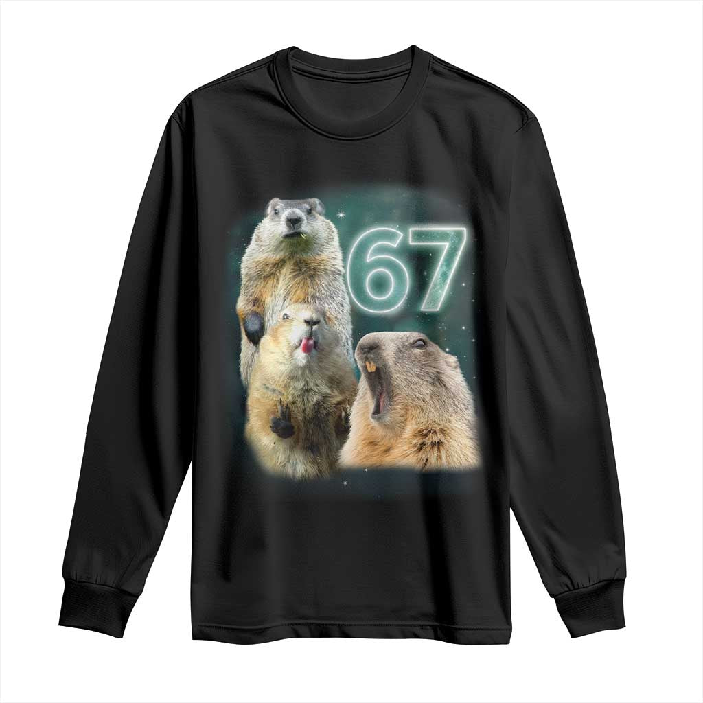 67 Meme Groundhog Long Sleeve Shirt Howling At The Moon Funny Six Seven Meme Ground Hog Day TS10 Black Print Your Wear