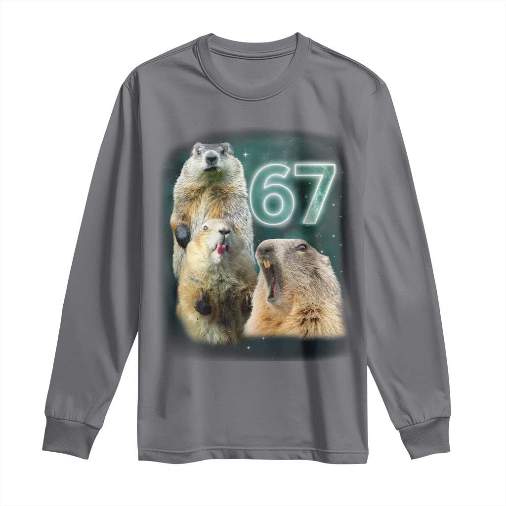 67 Meme Groundhog Long Sleeve Shirt Howling At The Moon Funny Six Seven Meme Ground Hog Day TS10 Charcoal Print Your Wear