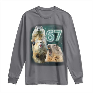 67 Meme Groundhog Long Sleeve Shirt Howling At The Moon Funny Six Seven Meme Ground Hog Day TS10 Charcoal Print Your Wear