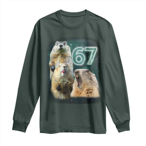 67 Meme Groundhog Long Sleeve Shirt Howling At The Moon Funny Six Seven Meme Ground Hog Day TS10 Dark Forest Green Print Your Wear