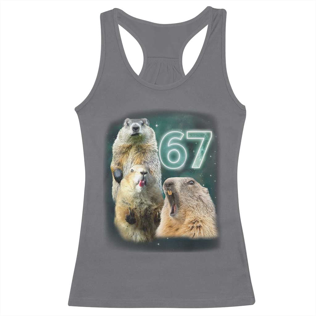 67 Meme Groundhog Racerback Tank Top Howling At The Moon Funny Six Seven Meme Ground Hog Day TS10 Charcoal Print Your Wear