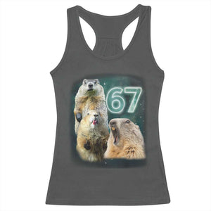 67 Meme Groundhog Racerback Tank Top Howling At The Moon Funny Six Seven Meme Ground Hog Day TS10 Dark Heather Print Your Wear