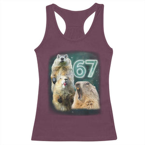 67 Meme Groundhog Racerback Tank Top Howling At The Moon Funny Six Seven Meme Ground Hog Day TS10 Maroon Print Your Wear