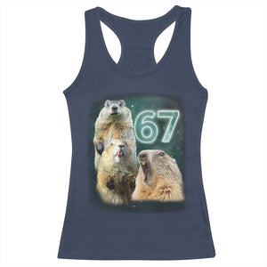 67 Meme Groundhog Racerback Tank Top Howling At The Moon Funny Six Seven Meme Ground Hog Day TS10 Navy Print Your Wear