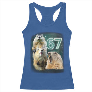 67 Meme Groundhog Racerback Tank Top Howling At The Moon Funny Six Seven Meme Ground Hog Day TS10 Royal Blue Print Your Wear
