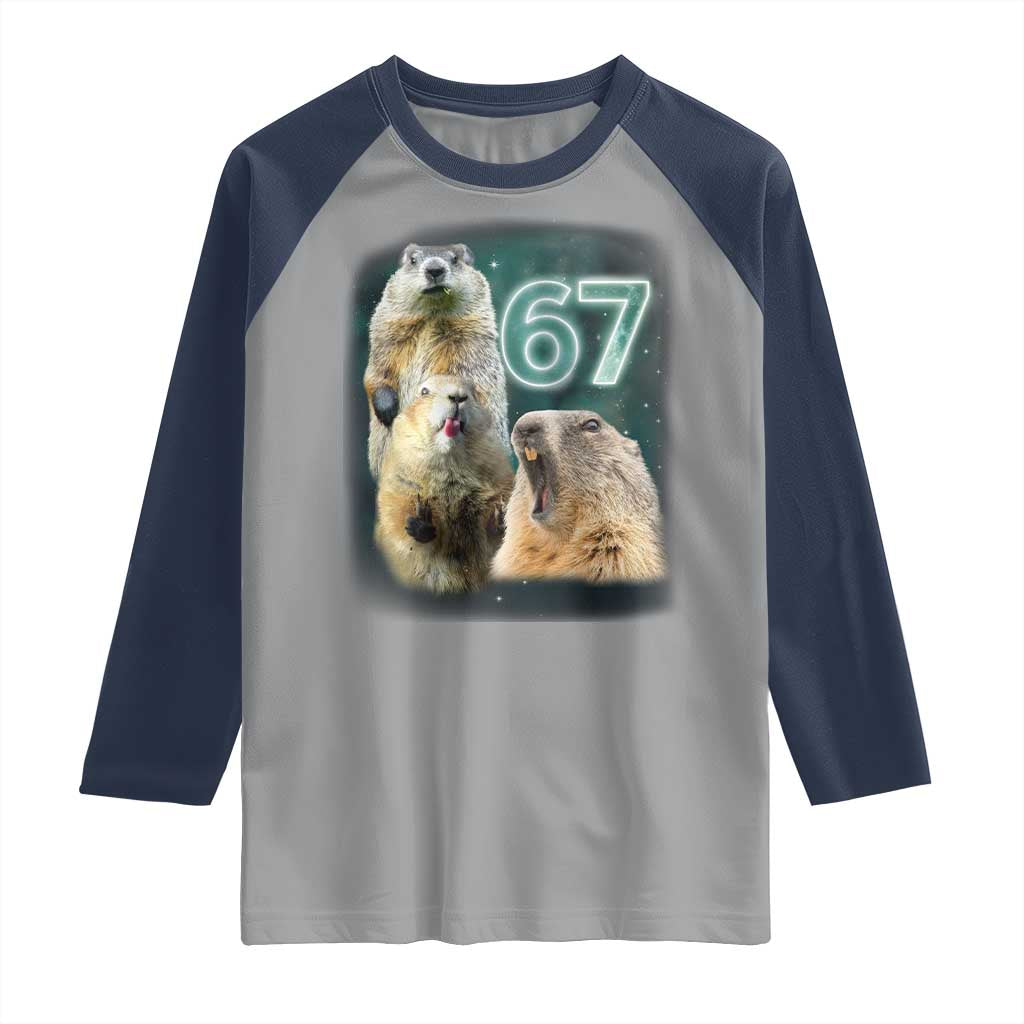 67 Meme Groundhog Raglan Shirt Howling At The Moon Funny Six Seven Meme Ground Hog Day TS10 Sport Gray Navy Print Your Wear