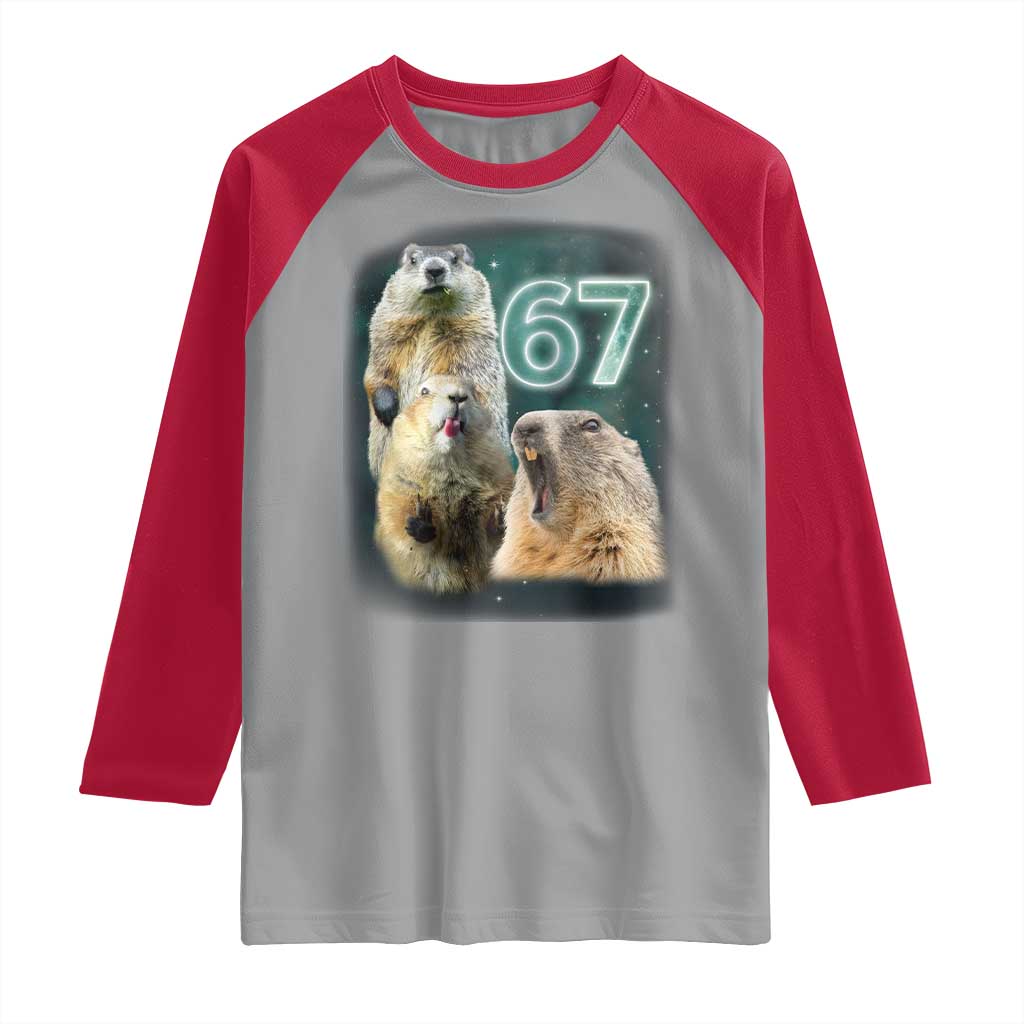 67 Meme Groundhog Raglan Shirt Howling At The Moon Funny Six Seven Meme Ground Hog Day TS10 Sport Gray Red Print Your Wear