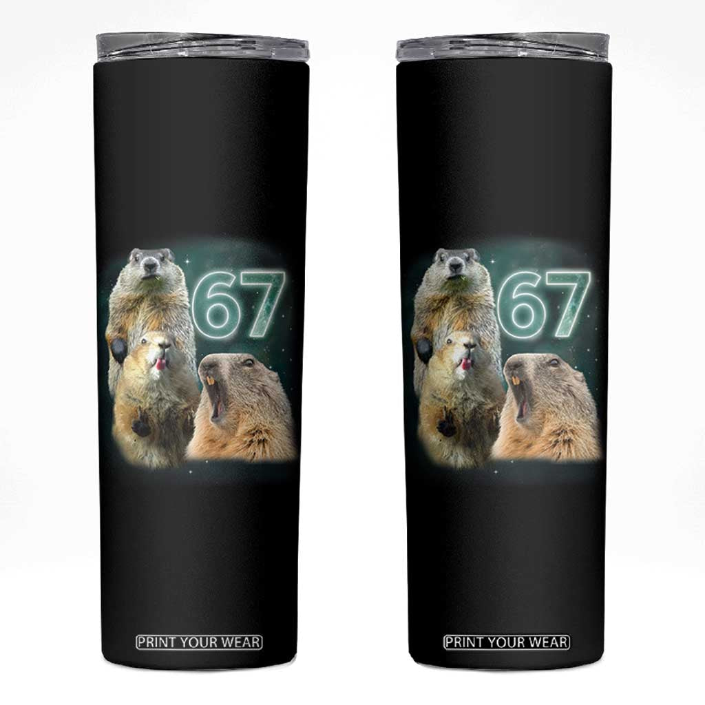 67 Meme Groundhog Skinny Tumbler Howling At The Moon Funny Six Seven Meme Ground Hog Day TS10 Black Print Your Wear