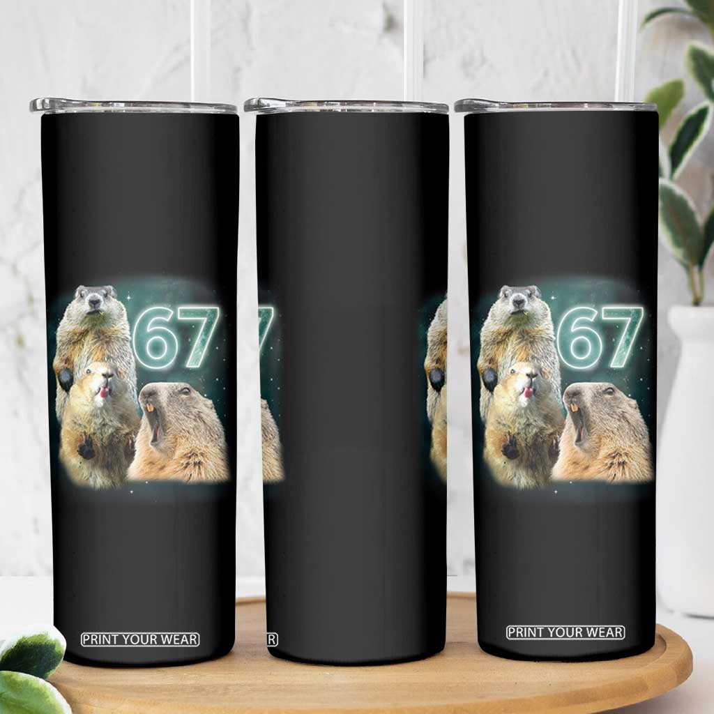 67 Meme Groundhog Skinny Tumbler Howling At The Moon Funny Six Seven Meme Ground Hog Day TS10 Print Your Wear