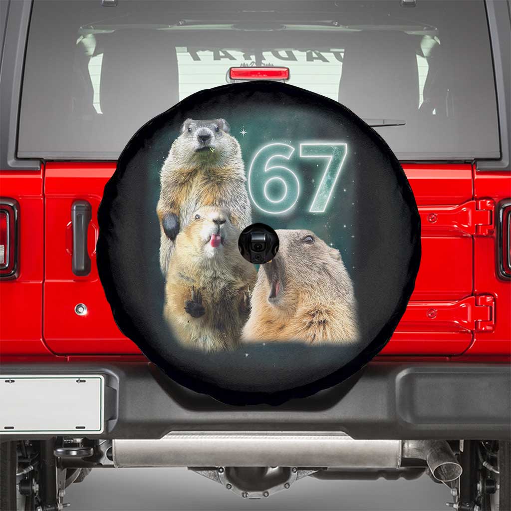 67 Meme Groundhog Spare Tire Cover Howling At The Moon Funny Six Seven Meme Ground Hog Day TS10 Black Print Your Wear
