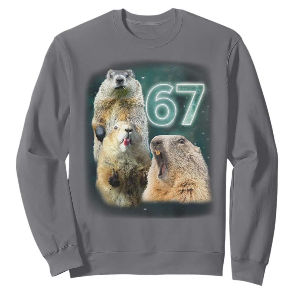 67 Meme Groundhog Sweatshirt Howling At The Moon Funny Six Seven Meme Ground Hog Day TS10 Charcoal Print Your Wear