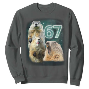 67 Meme Groundhog Sweatshirt Howling At The Moon Funny Six Seven Meme Ground Hog Day TS10 Dark Heather Print Your Wear