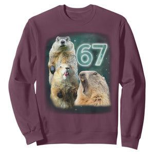 67 Meme Groundhog Sweatshirt Howling At The Moon Funny Six Seven Meme Ground Hog Day TS10 Maroon Print Your Wear