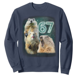 67 Meme Groundhog Sweatshirt Howling At The Moon Funny Six Seven Meme Ground Hog Day TS10 Navy Print Your Wear