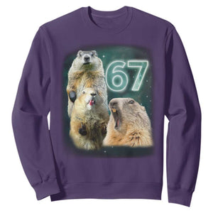 67 Meme Groundhog Sweatshirt Howling At The Moon Funny Six Seven Meme Ground Hog Day TS10 Purple Print Your Wear