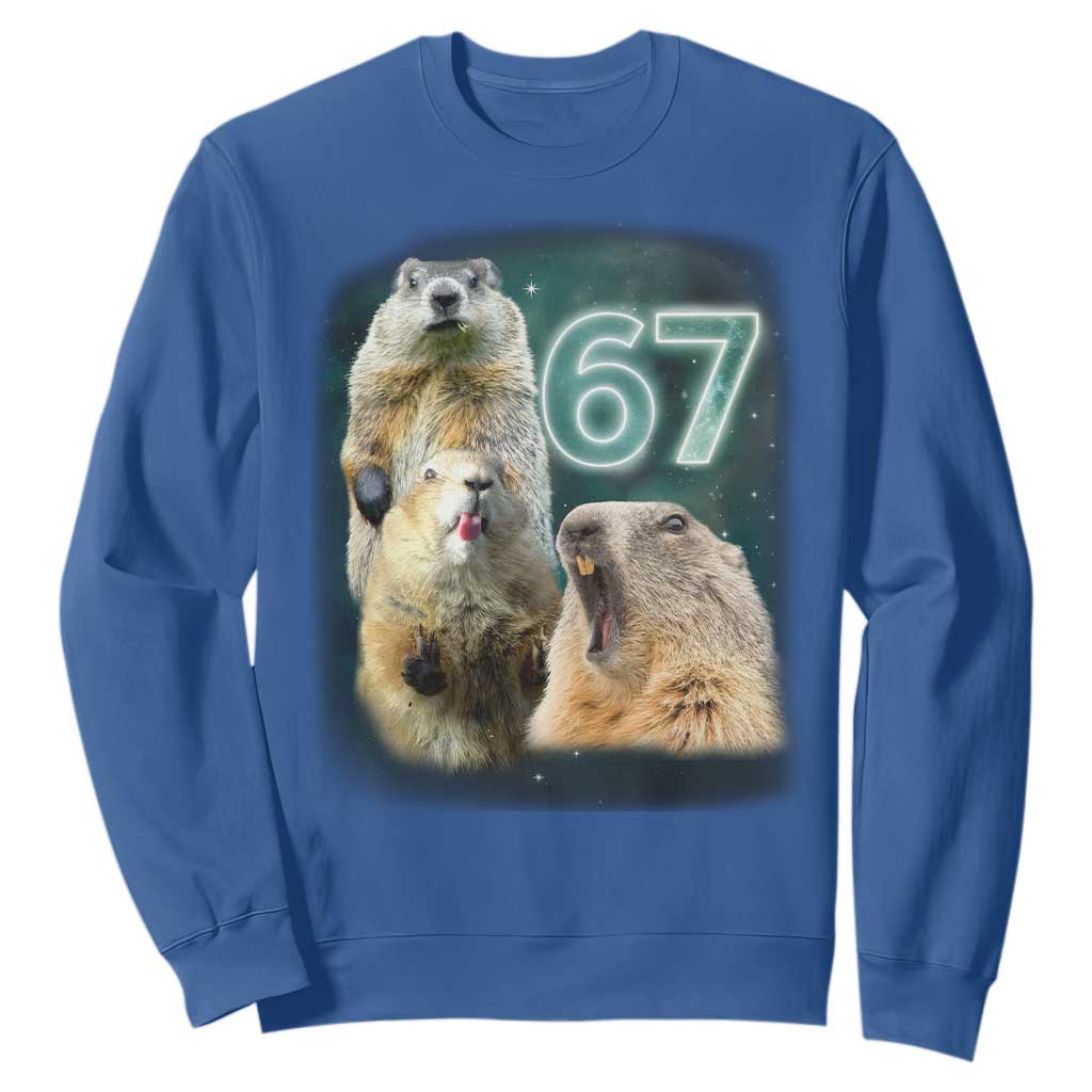 67 Meme Groundhog Sweatshirt Howling At The Moon Funny Six Seven Meme Ground Hog Day TS10 Royal Blue Print Your Wear