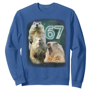 67 Meme Groundhog Sweatshirt Howling At The Moon Funny Six Seven Meme Ground Hog Day TS10 Royal Blue Print Your Wear