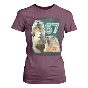 67 Meme Groundhog T Shirt For Women Howling At The Moon Funny Six Seven Meme Ground Hog Day TS10 Maroon Print Your Wear