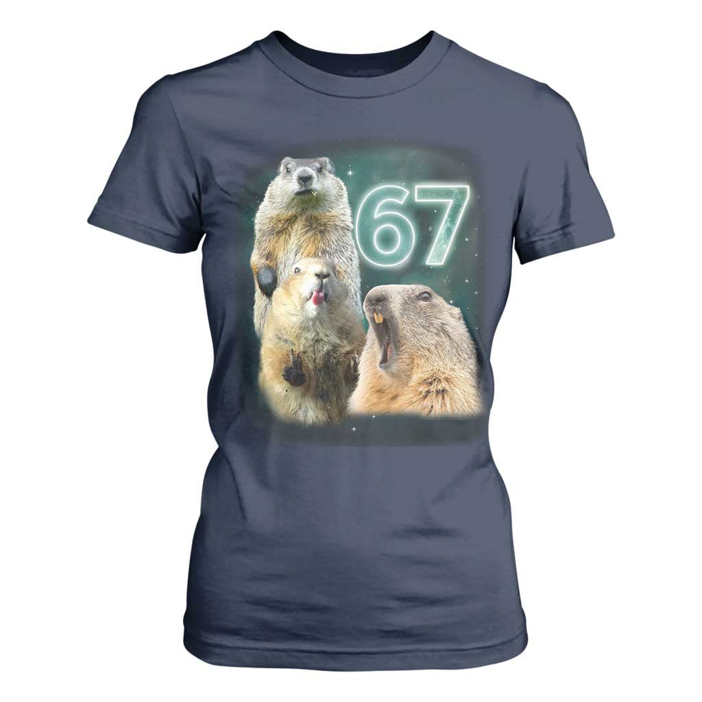 67 Meme Groundhog T Shirt For Women Howling At The Moon Funny Six Seven Meme Ground Hog Day TS10 Navy Print Your Wear