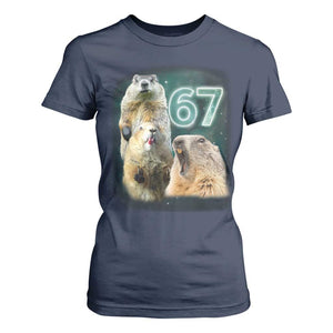 67 Meme Groundhog T Shirt For Women Howling At The Moon Funny Six Seven Meme Ground Hog Day TS10 Navy Print Your Wear