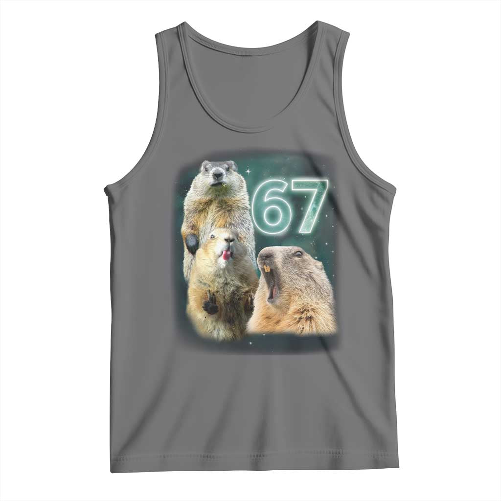 67 Meme Groundhog Tank Top Howling At The Moon Funny Six Seven Meme Ground Hog Day TS10 Black Heather Print Your Wear