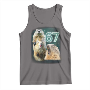 67 Meme Groundhog Tank Top Howling At The Moon Funny Six Seven Meme Ground Hog Day TS10 Deep Heather Print Your Wear